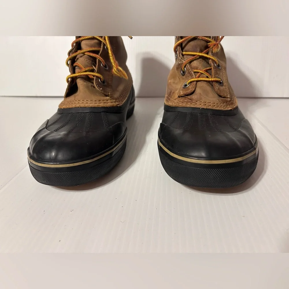 SOREL brown leather-upper rubber duck winter waterproof boots men size 10.5